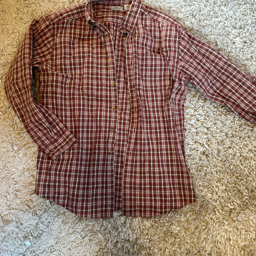 L.L. Bean Men's Burgundy Plaid Button Down Shirt